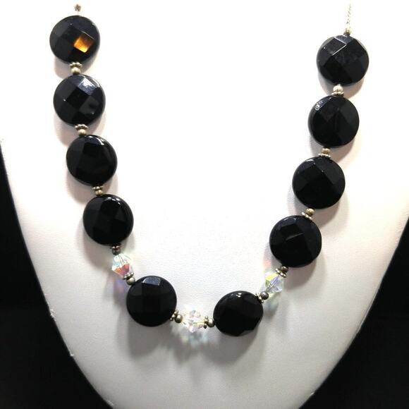 Vintage Large Black AB Crystal Beaded Necklace, 25 Inches, Strung on Wire, 25 In - Picture 2 of 7